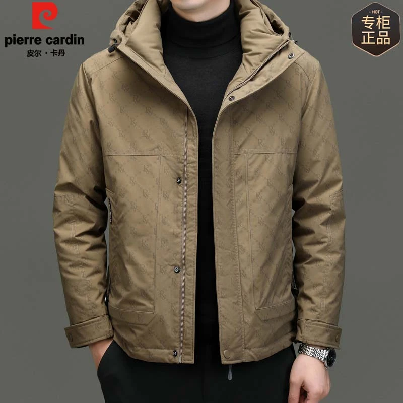 皮尔卡丹男士白鸭绒羽绒服冬季新款时尚商务休闲连帽高级感男装