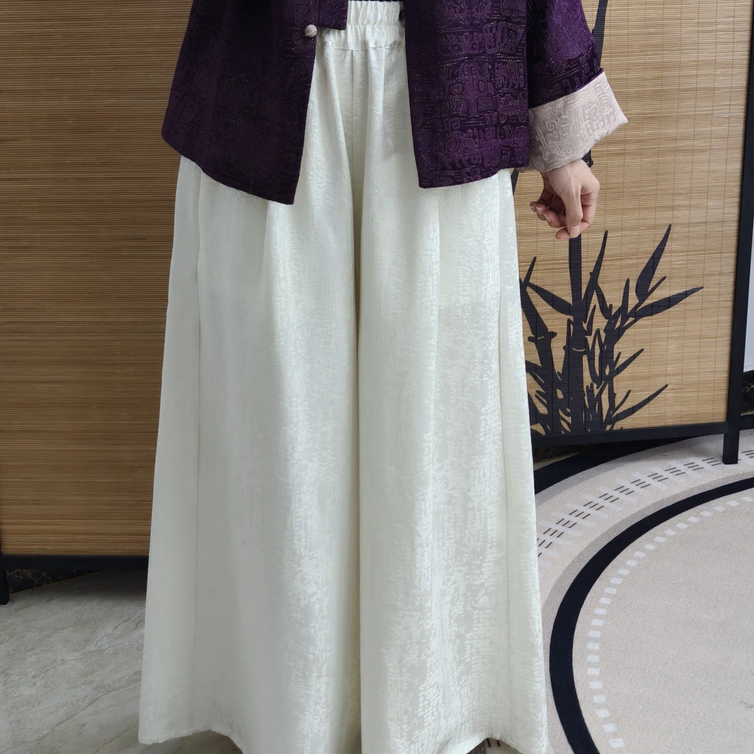 秋冬季桑蚕丝羊毛复古纯色大裙裤