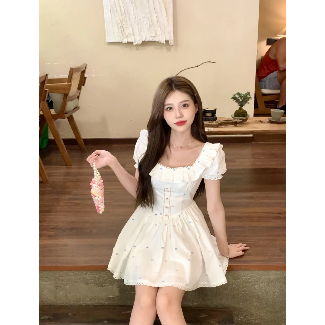 夏日来信 夏季甜美设计感小众收腰方领连衣裙 RK5391Y