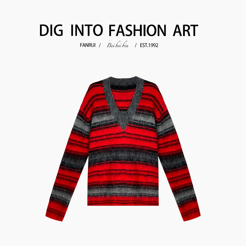 FANRUI/泛芮「血月之夜 」慵懒高级感撞色洋气百搭针织毛衣B14024