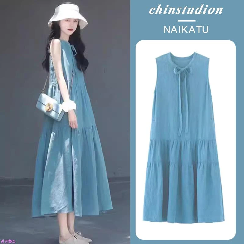 孕妇连衣裙夏款2025新款大码无袖长裙夏装气质薄款宽松夏季裙子女