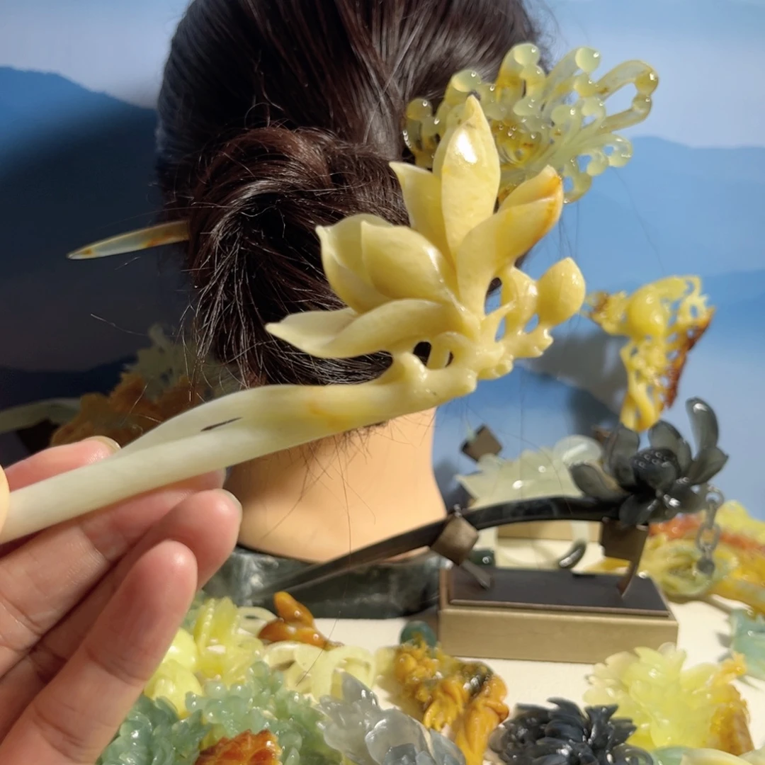 蛇纹石玉合金发饰
