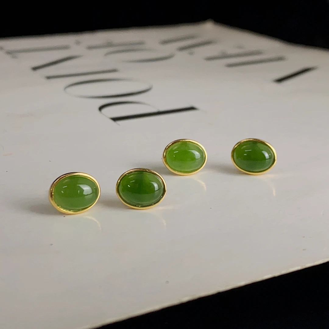 2888/ZY888-918 925银镶精美和田玉蛋面耳钉/多样性发货/一对