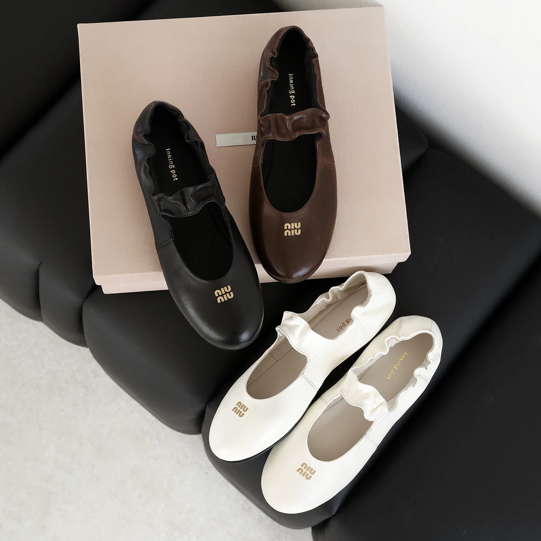 百搭复古真皮圆头一字带芭蕾舞鞋女软底玛丽珍单鞋平底