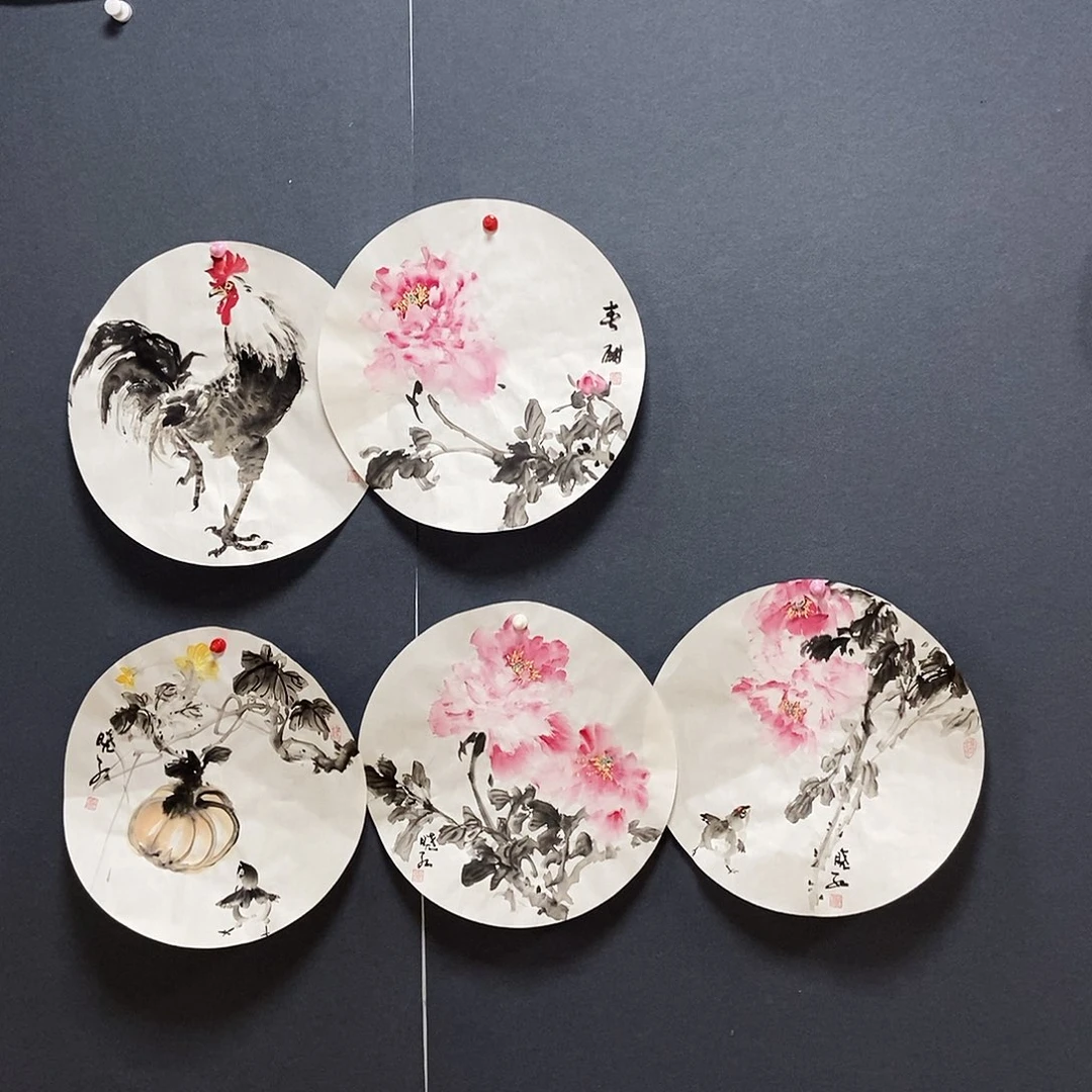 国画盛****K田晓红手绘花鸟.圆片