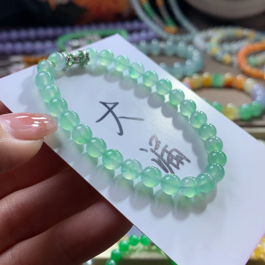 未镶嵌手链翡翠木那甜绿飘金丝阳绿卡6.15