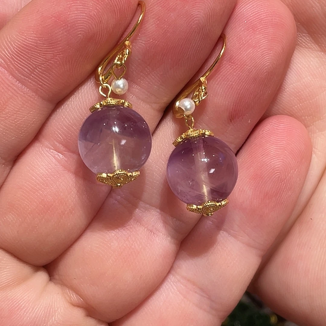恭***财银S925镀金镶嵌耳环紫晶
