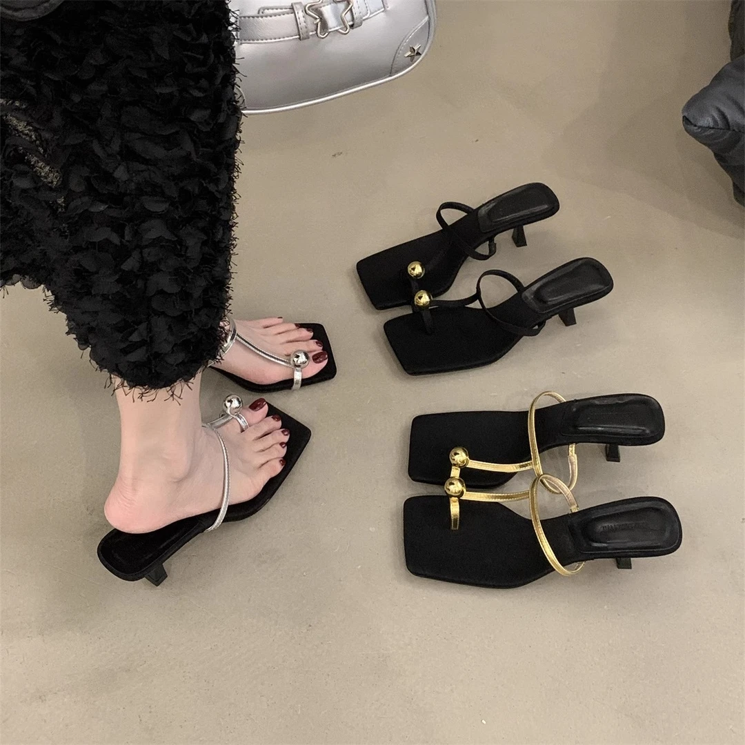 套趾小凉拖鞋外穿女鞋2025年夏季新款细跟配裙子气质黑色高跟凉鞋