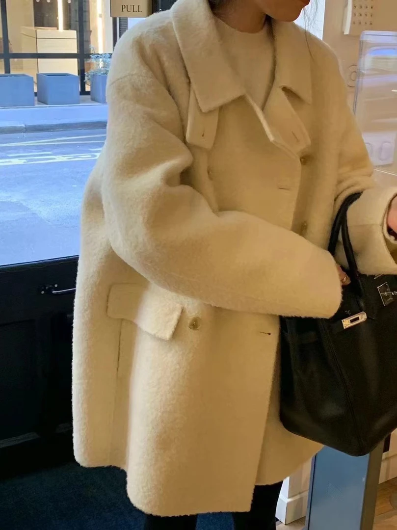 春树下*2024冬季新款翻领双排扣羊毛大衣