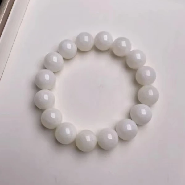 12mm白贝圆珠手链 光面玉化手链 达人