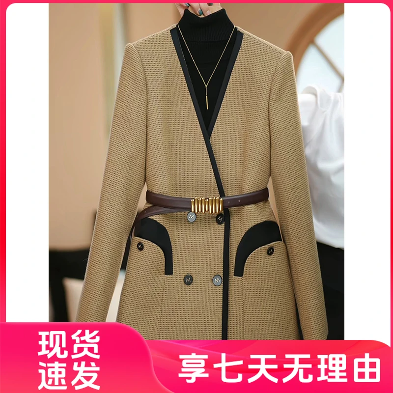 【AMNK服饰】2024秋冬卡其色新款百搭高级简约设计师系列西装外套