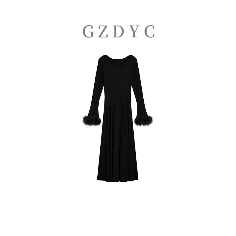 橱宴会战袍冬季显瘦气质毛毛款百搭修身连衣裙LYQ6003