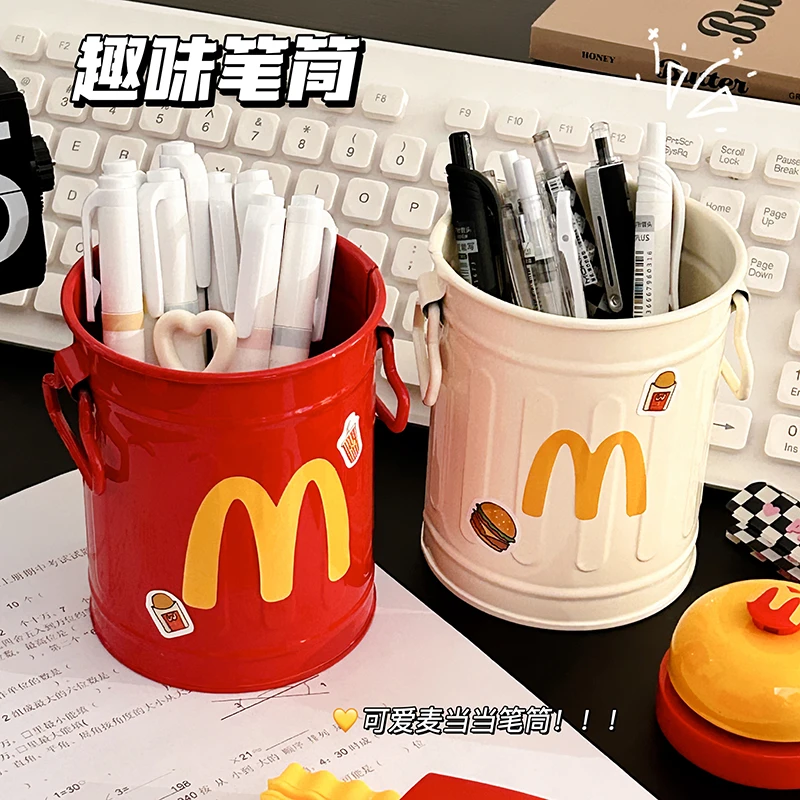 美式复古创意摆件笔筒办公室桌面高颜值麦门可爱学生文具收纳桶