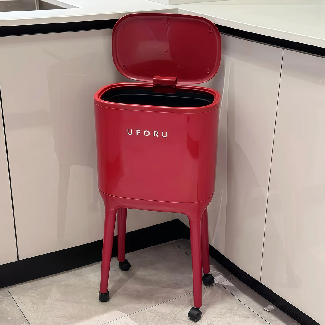 一不小心就爱上！厨房垃圾桶高脚免弯腰大容量高款可移动带盖纸篓
