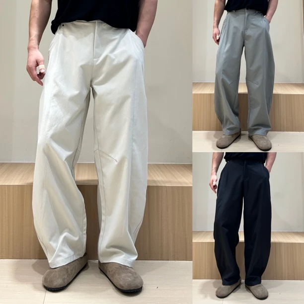 秋季弯刀裤纯色长裤男士休闲裤韩版垂感潮流直筒宽松高腰裤男