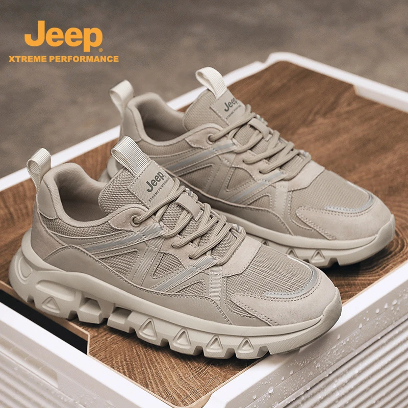 Jeep吉普男鞋老爹鞋2025冬季新款厚底增高耐磨潮鞋透气网面运动鞋