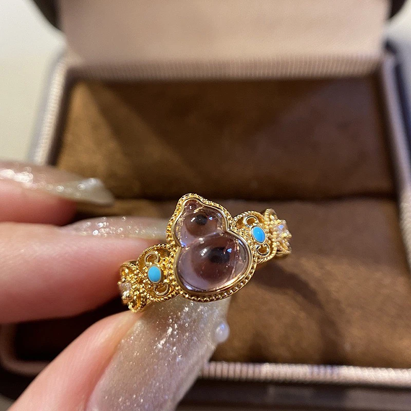 铜合金锆石戒指 九紫离火葫芦戒指女古法国潮珐琅彩紫葫芦福