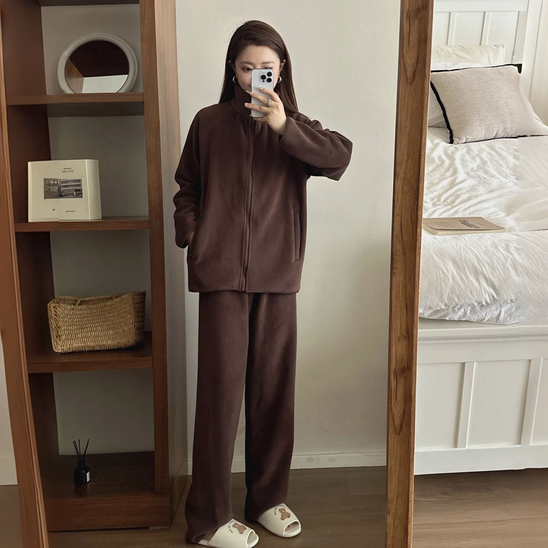 兰麦菓【立领海豚绒】加厚保暖睡衣女2025冬季新款拉链套装家居服