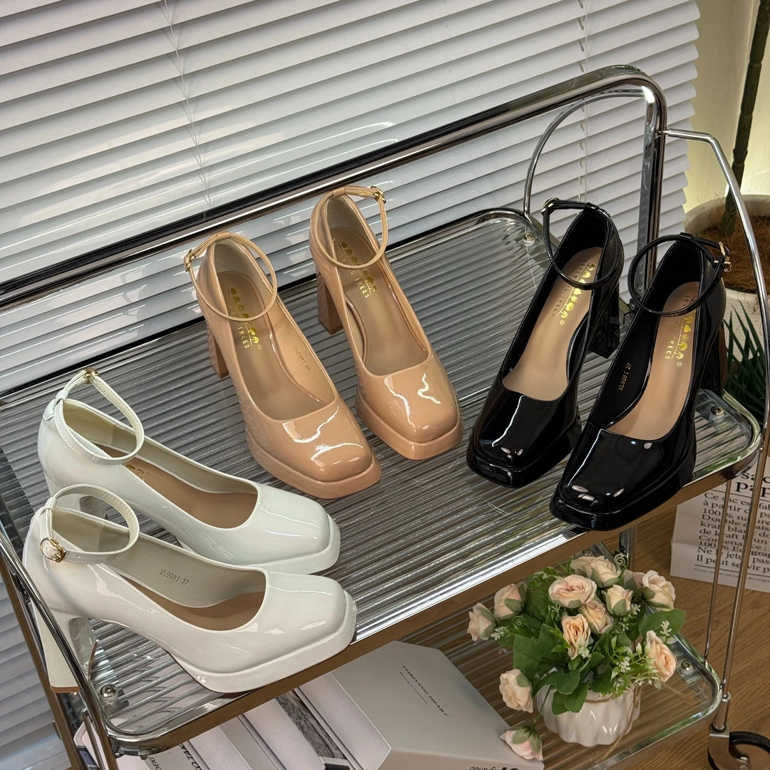 2025新款漆皮浅口超高跟玛丽珍百搭设计感小众轻奢方头防水台单鞋