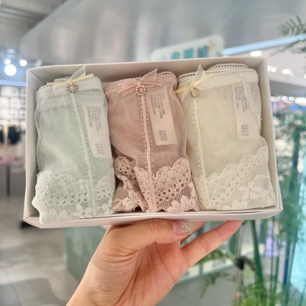 (3条装)朦胧花园时尚性感少女蕾丝网纱女士内裤舒适透气三角裤