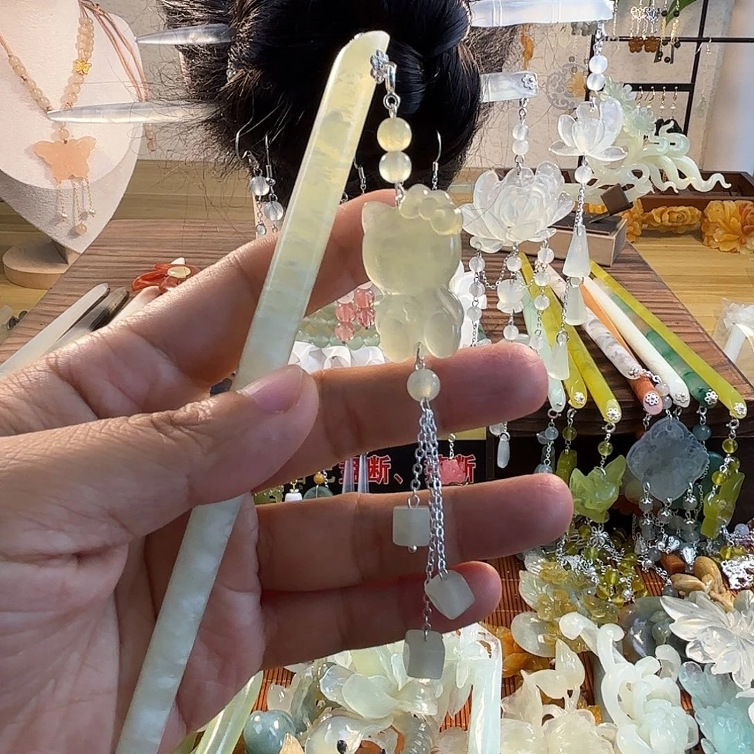 合金蛇纹石玉发饰