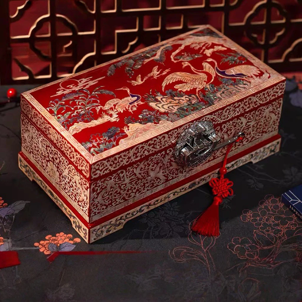 螺钿首饰盒复古漆器木质珠宝收纳盒结婚陪嫁礼物