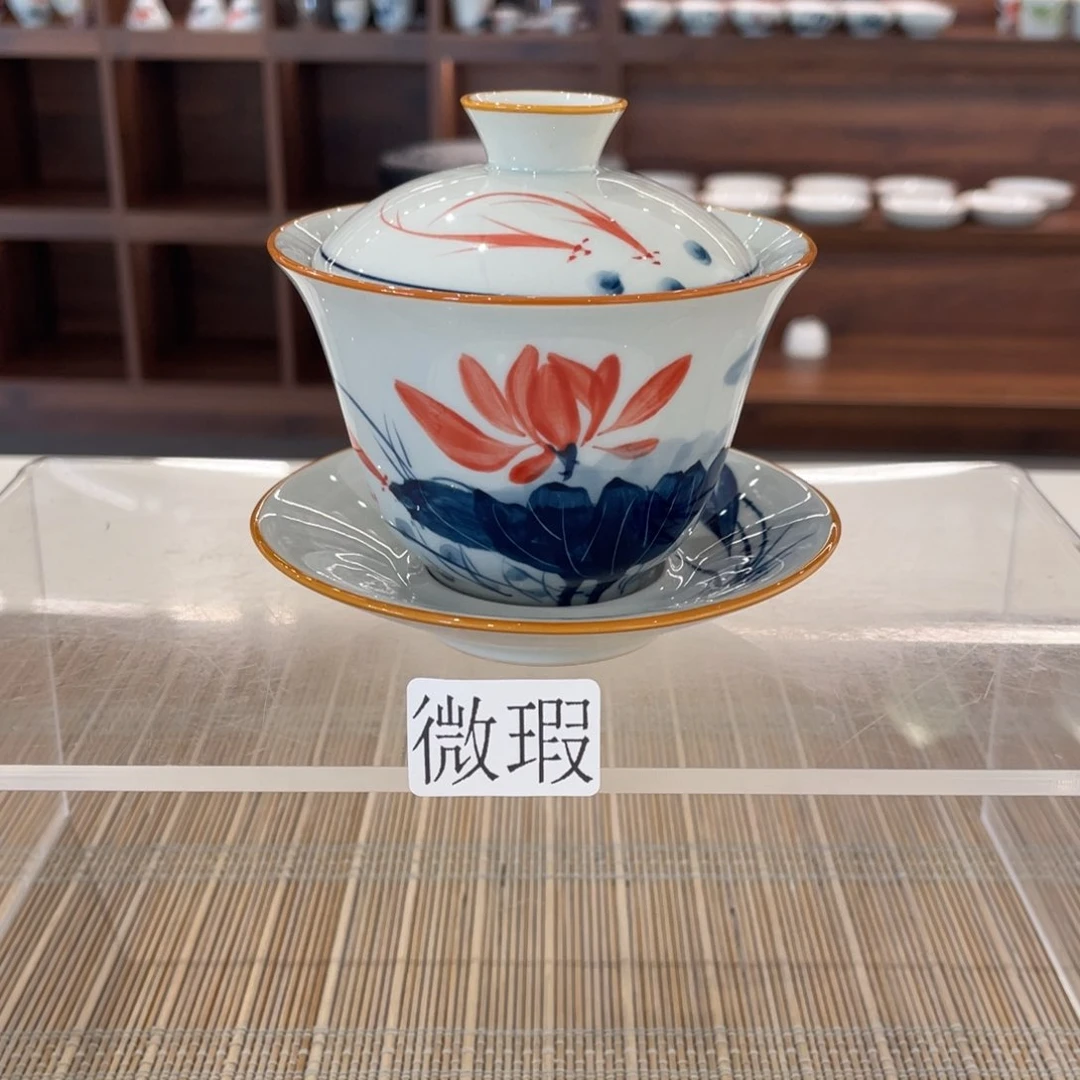 釉下手绘茶具微瑕