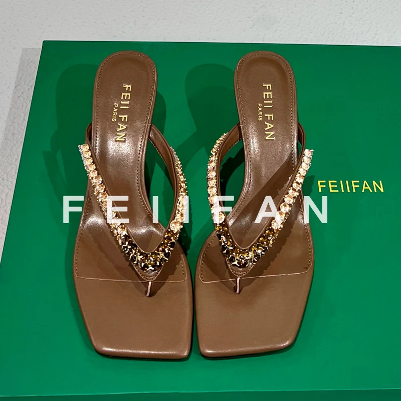 【现货】高跟拖鞋2025夏季新款细跟外穿气质百搭女士水钻凉鞋7788