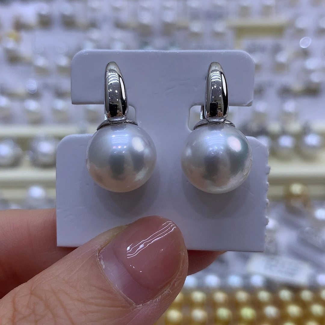 耳饰18K金镶嵌海水珍珠12/13mm澳白