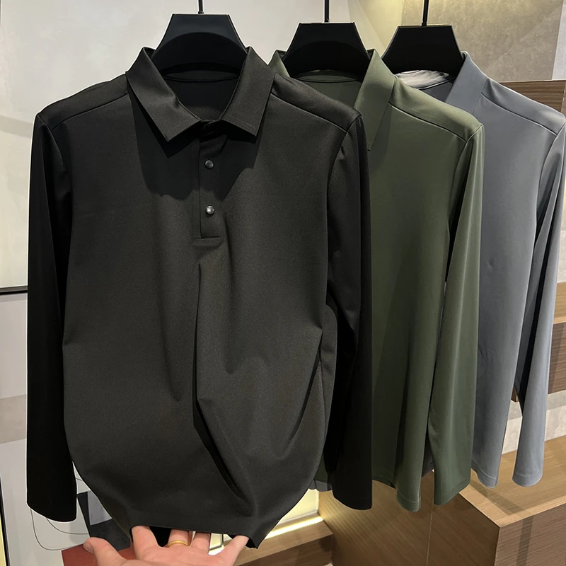2025秋冬新款男士时尚百搭POLO衫简约潮流休闲T恤纯色男装