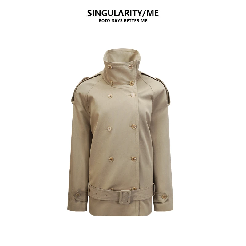 Singularity Me 9ASF 2001 设计感复古立领双排扣腰带短款风衣