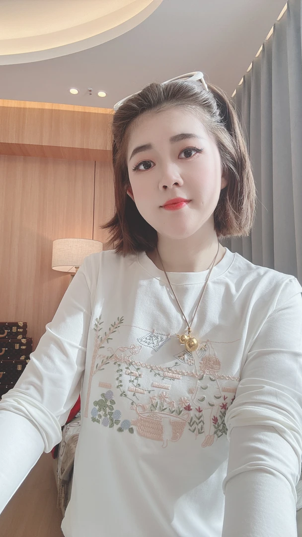 雪姐服饰「春天花园T恤」春季厚款刺绣长袖宽松休闲圆领T恤