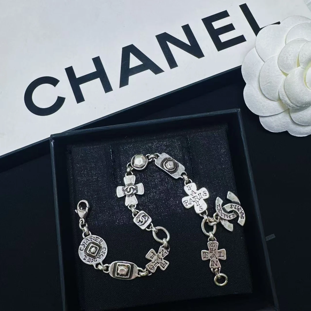 95新 Chanel/香奈儿 柚礼中古/香奈儿康鹏银色手链CC502005