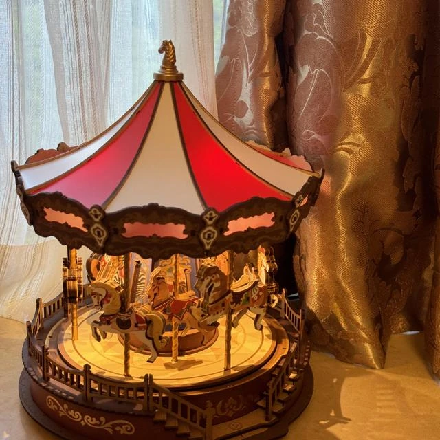 Rolife若来经典旋转木马音乐盒音乐盒女孩手工DIY礼物木制组装