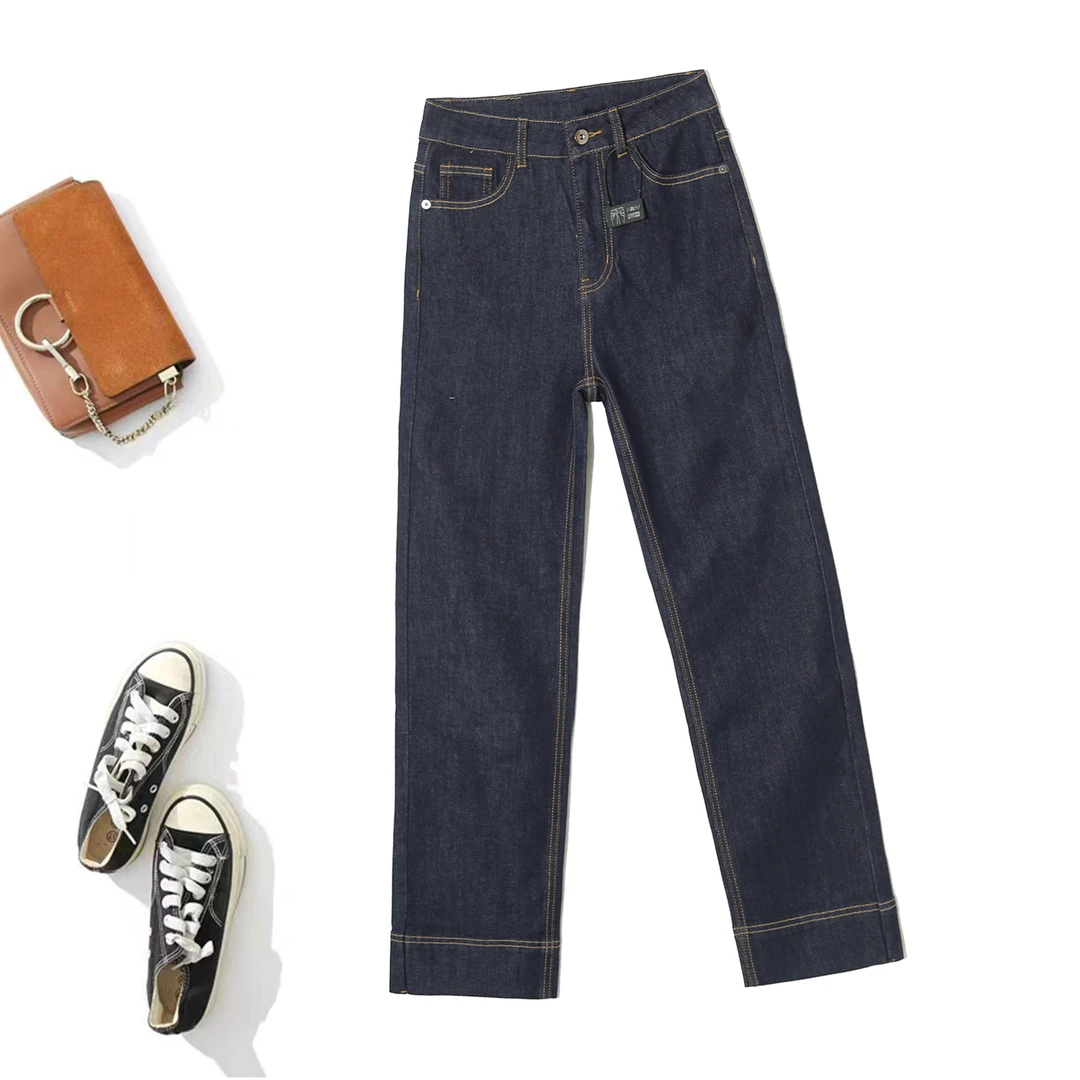 春秋潮裤时尚设计感直筒做旧水洗牛仔裤显瘦蓝色女士百搭C-CL544