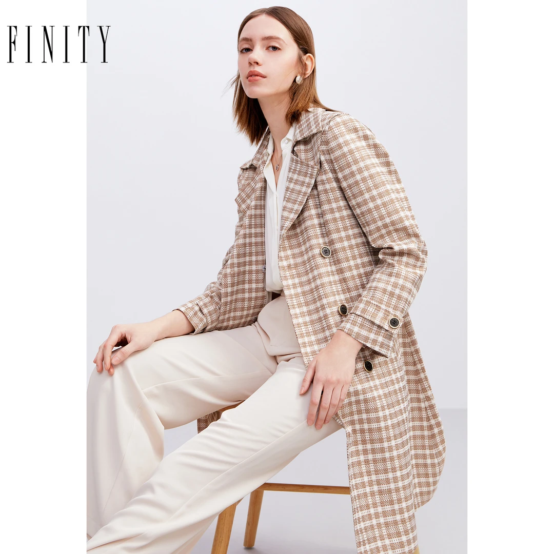 【专属】 FINITY 新款格子风衣休闲上衣收腰英伦风 F21UD2616F