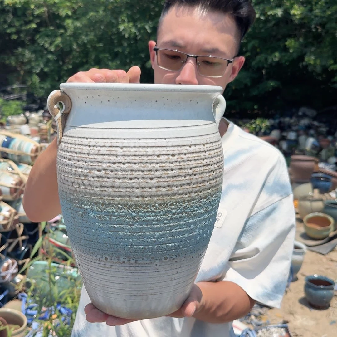 紫砂花盆口20高28.5（一个三色老庄泡泡