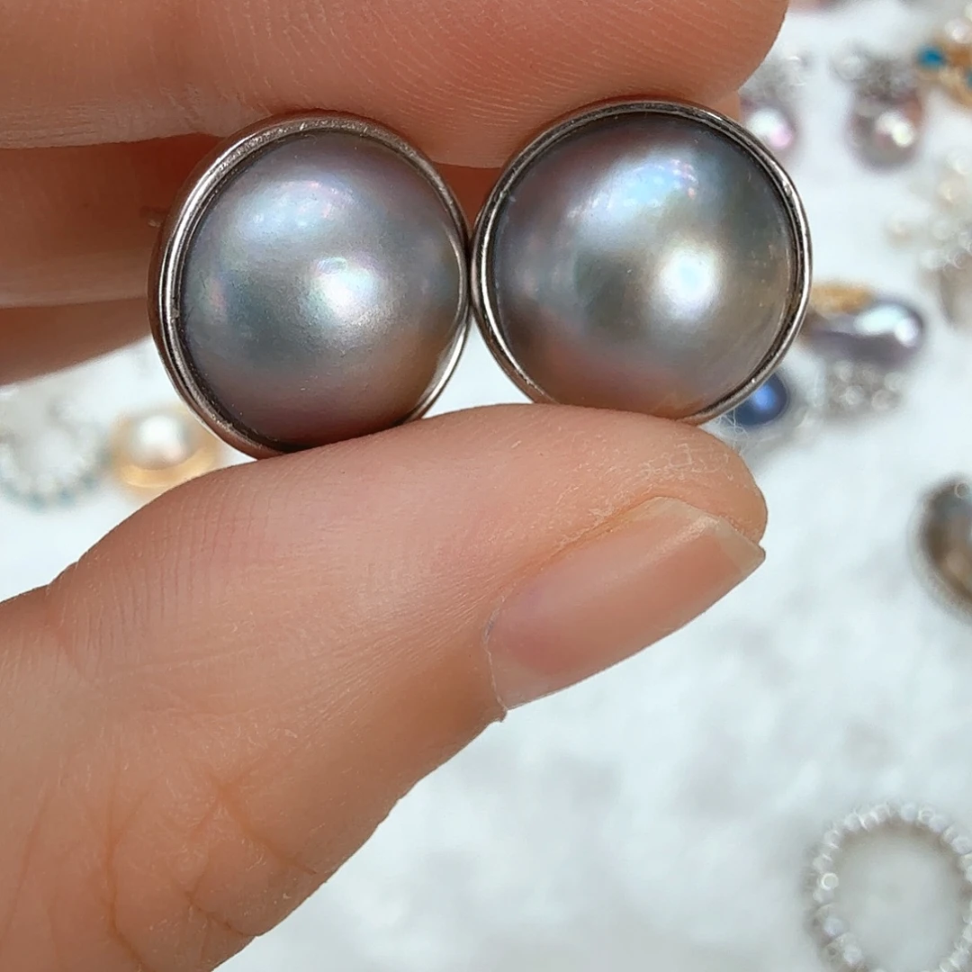 银S925镶嵌拼合珍珠（马贝珠）耳饰