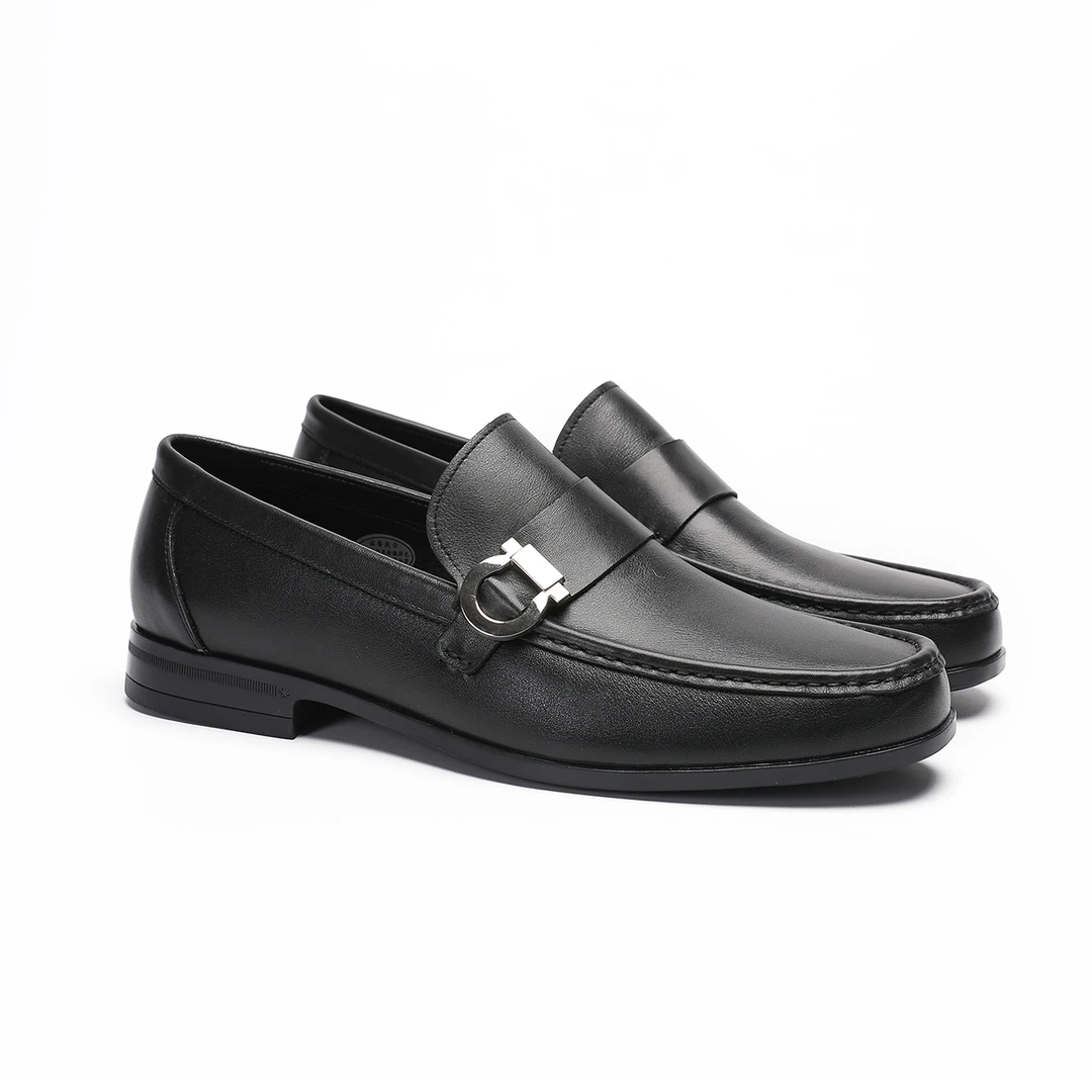 PLANETSUNNY男士黑色头层牛皮一脚蹬男鞋商务休闲透气防滑皮鞋