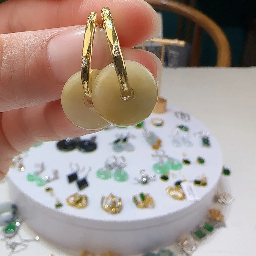 翡翠银S925镶嵌耳饰天然缅甸a货翡翠