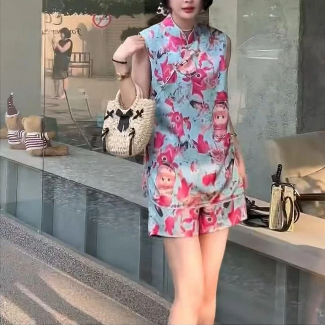 中年女装2025夏季新款新中式国风无袖马甲短裤套装时尚30-50