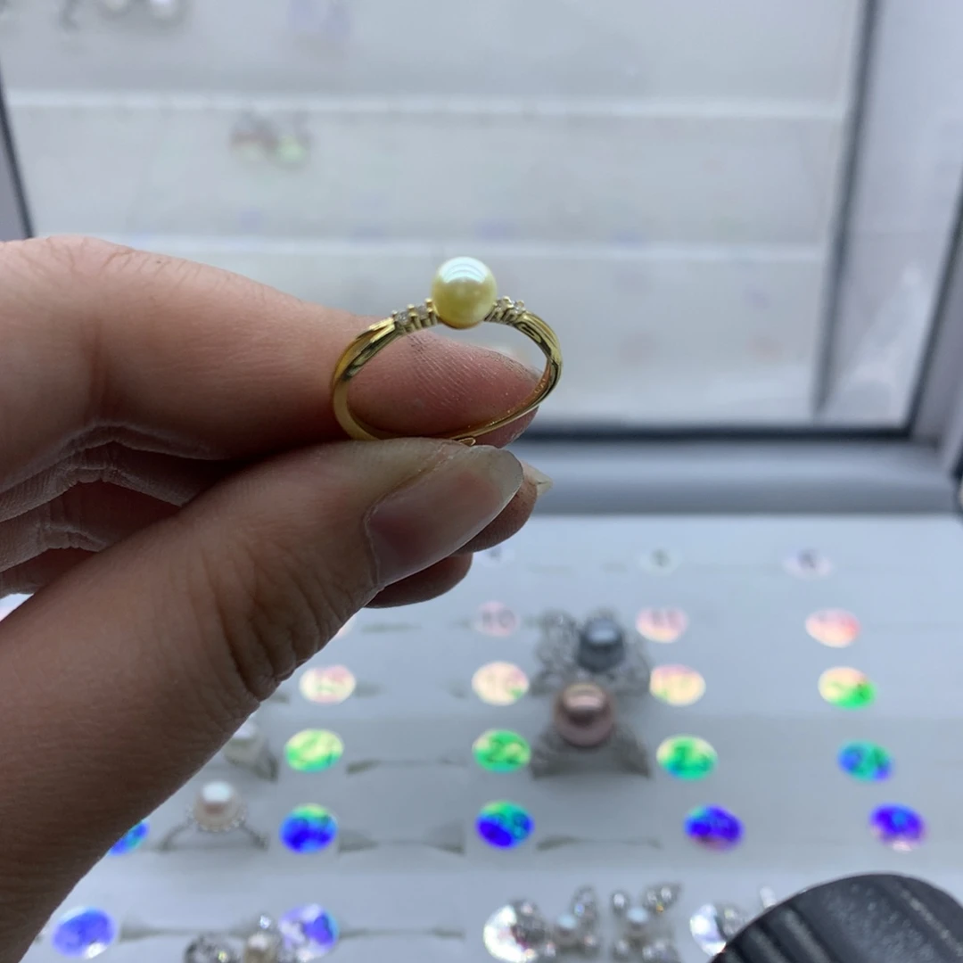 海水珍珠戒指银S925镶嵌草****o