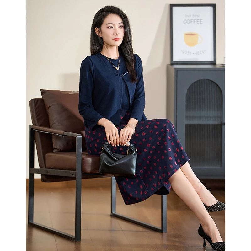 【真两件】迪欧芙轻奢2025秋端庄上档次女新款优雅连衣裙#CTZ87702