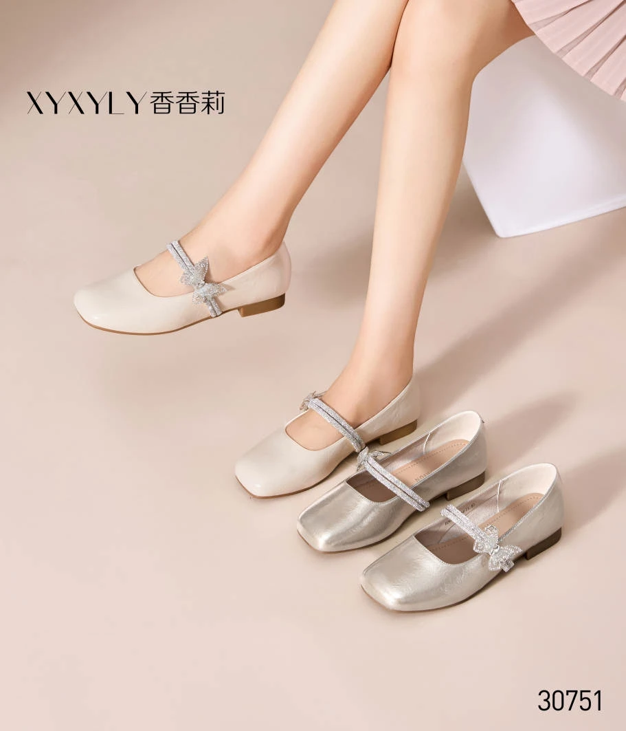 香香莉30751新款水钻蝴蝶结一字带玛丽珍鞋女芭蕾舞单鞋2025秋
