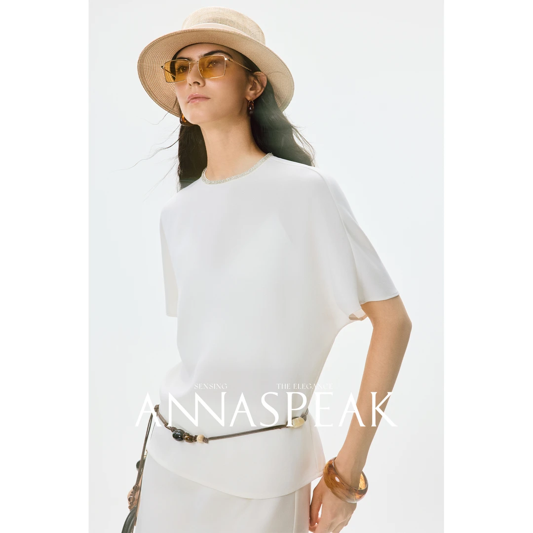 ANNASPEAK Galaxy领部手工缝钻 伊士曼醋酸百搭休闲包容短袖T恤夏