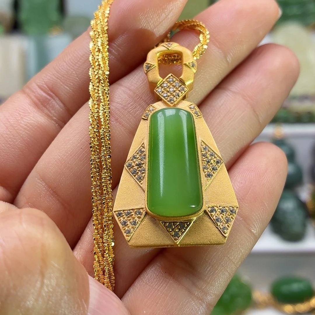 和田玉银S925镶嵌颈饰冰猫眼