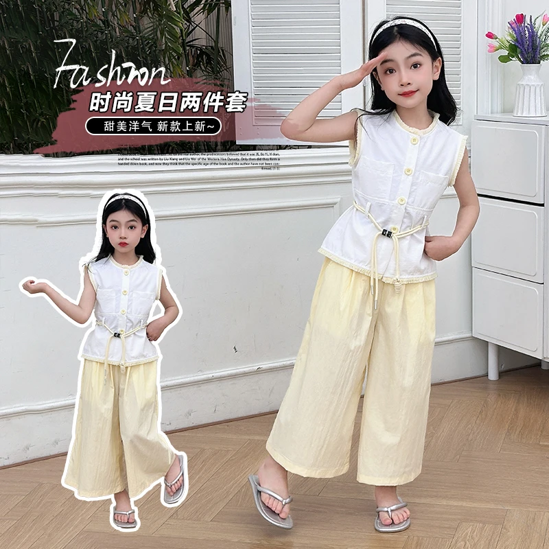 2025新款夏季女童套装洋气洋气休闲国风阔腿洋气时尚绣花中大童