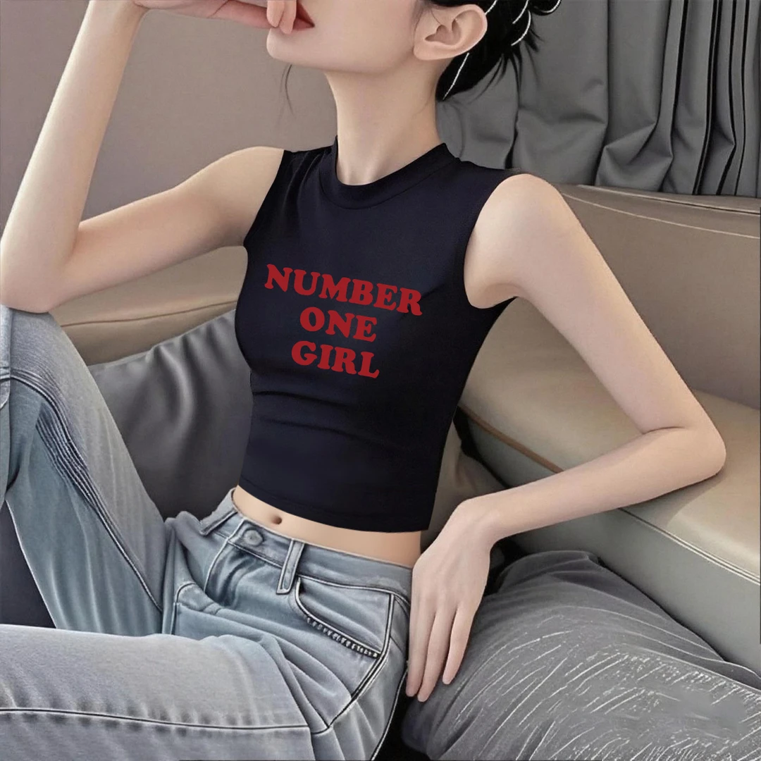 2025夏季字母印花短款无袖背心女装可外穿修身显瘦内搭遮副乳t恤