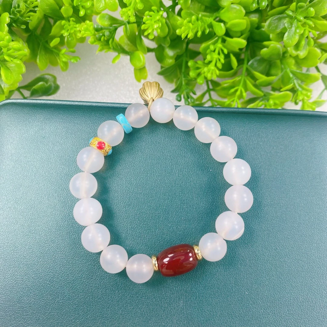 【小天总】 TC01036-1 天承妮佳设计狂白磨砂藏绳玛瑙手串