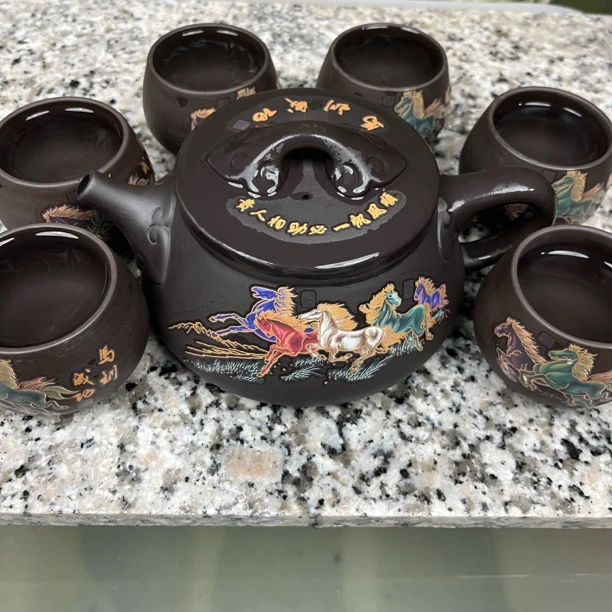 650毫升八骏图一壶六杯变色凤鸣七件套